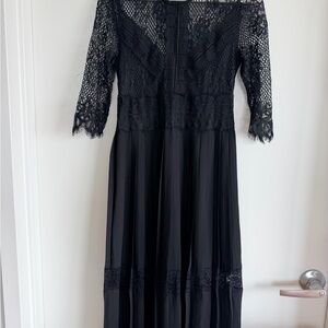 Zara Elegant Black Lace Midi Dress XS